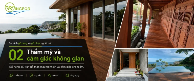 So sánh thẩm mỹ và cảm giác không gian của gỗ nung và gỗ nhựa ngoài trời