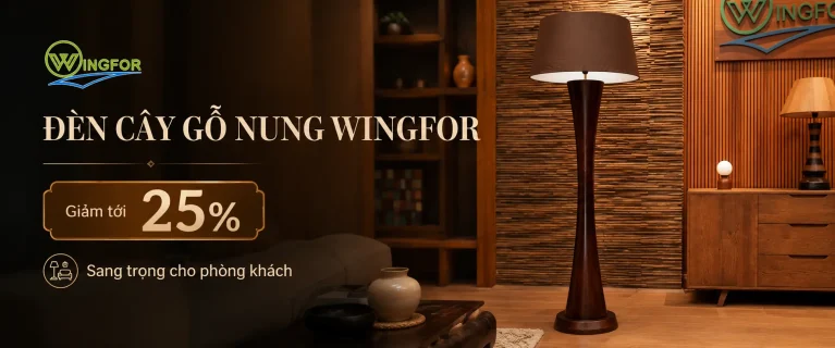 Đèn cây gỗ nung Wingfor decor phòng khách