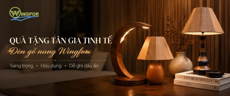 Đèn gỗ nung làm quà tặng tân gia cao cấp